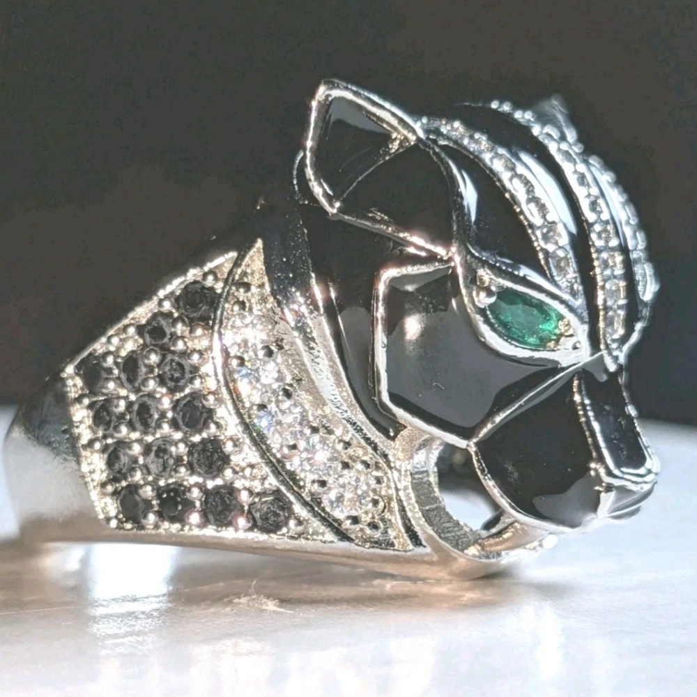 Retro 3Ct Round Cut Lab-Created Diamond Onyx Men's Black Panther Ring Sz 12 - Picture 13 of 17